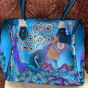NWT! $129 SUKRITI Hand-Painted Leather Peacock Bag!